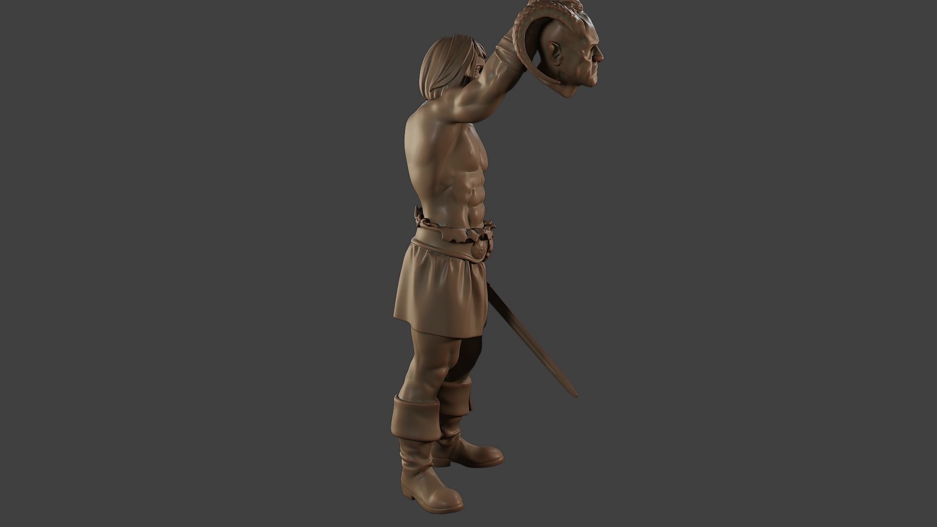 Male Barbarian 2HSword  Cut Head2 3D print model_30