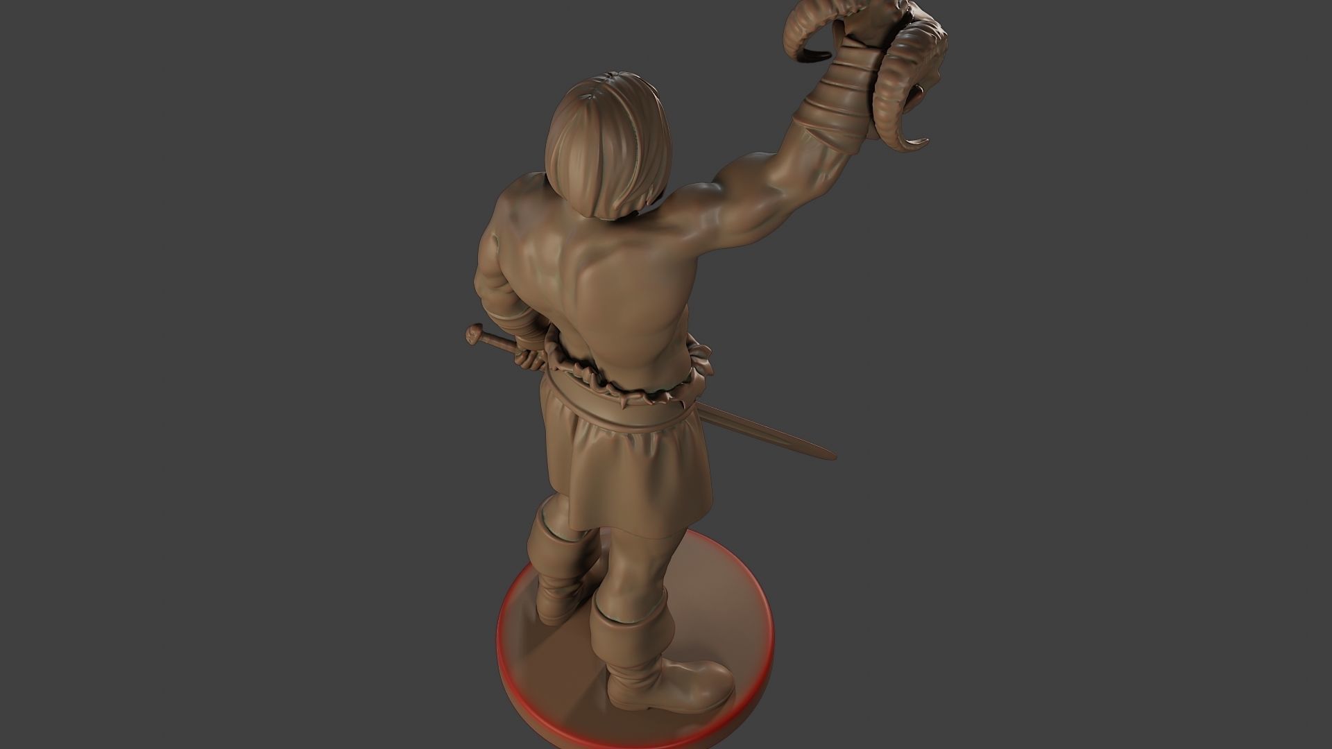 Male Barbarian 2HSword  Cut Head2 3D print model_22
