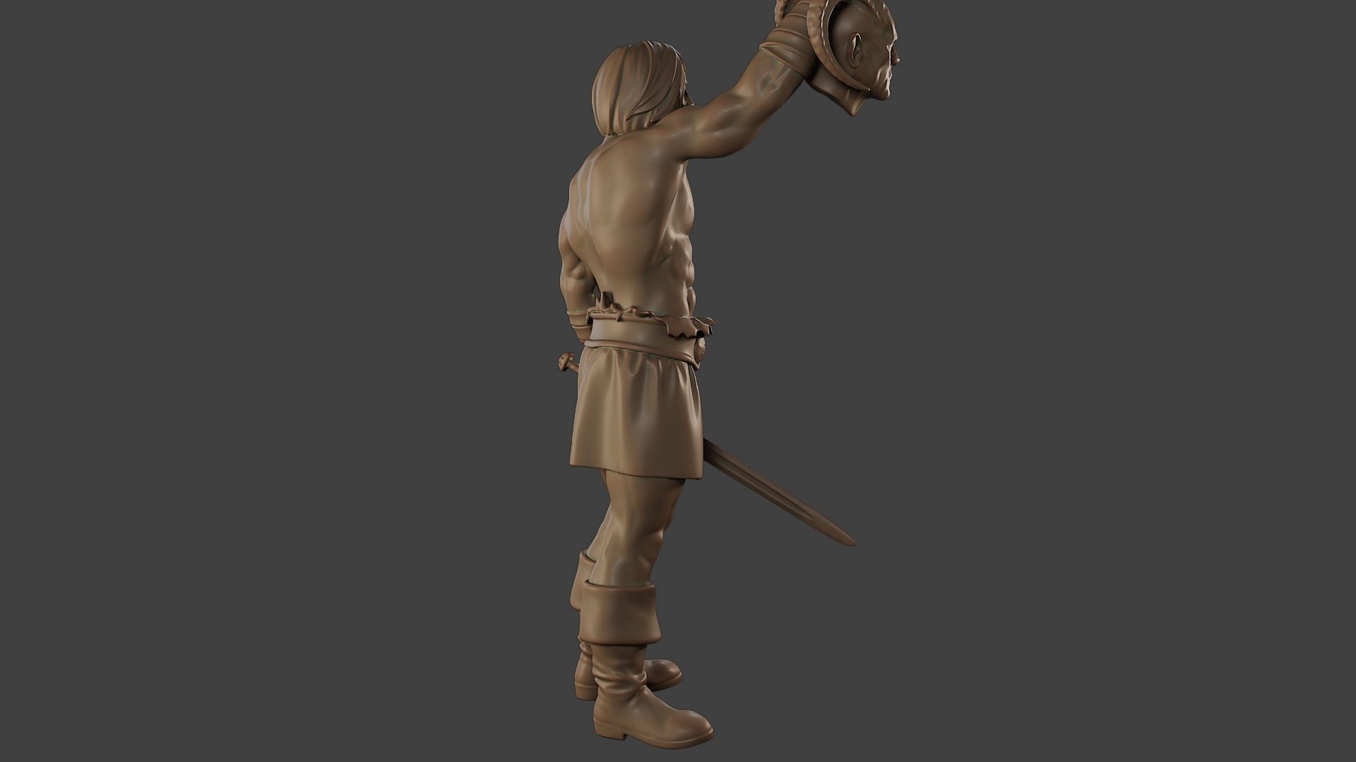 Male Barbarian 2HSword  Cut Head2 3D print model_31