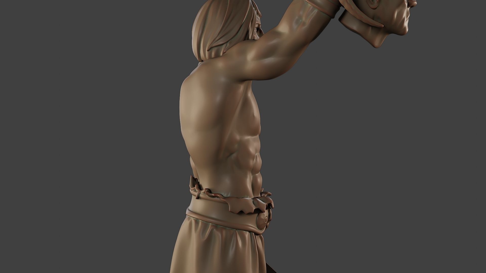 Male Barbarian 2HSword  Cut Head2 3D print model_20