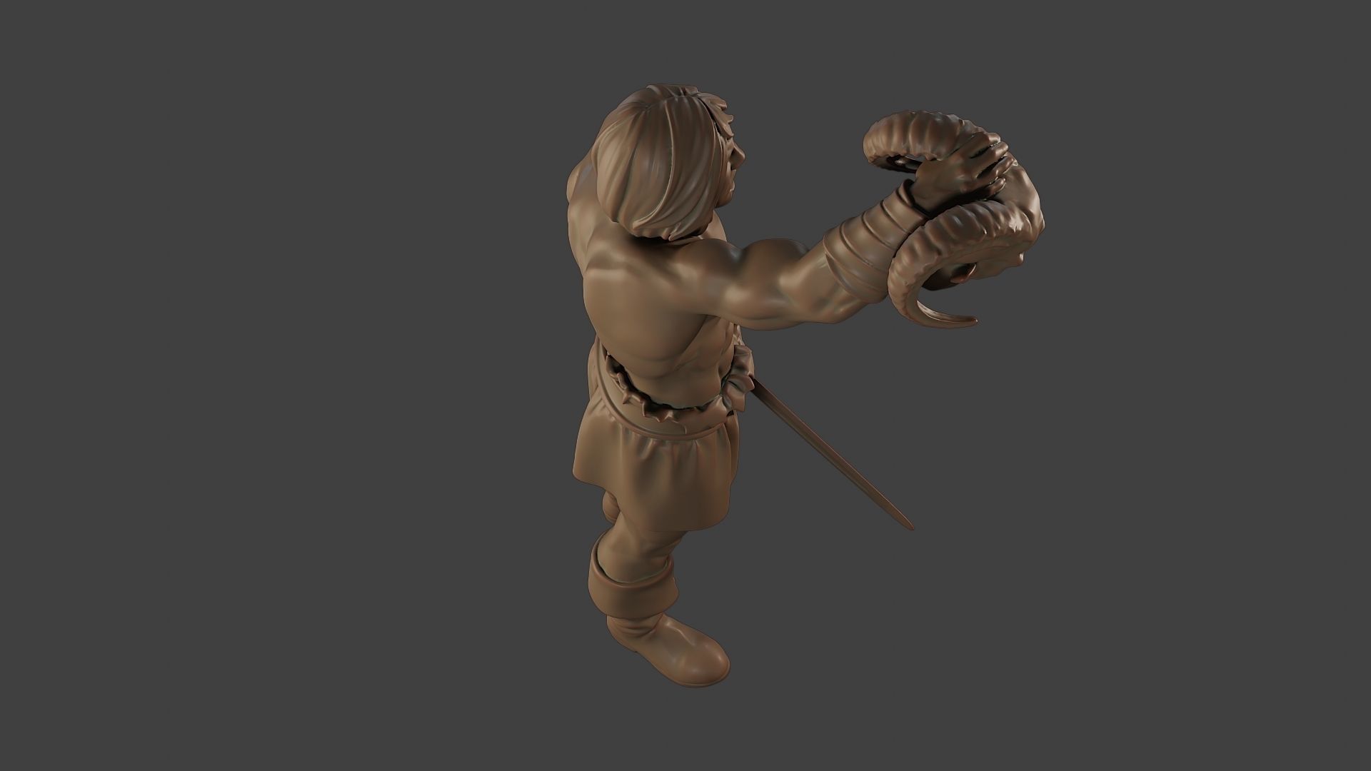Male Barbarian 2HSword  Cut Head2 3D print model_23