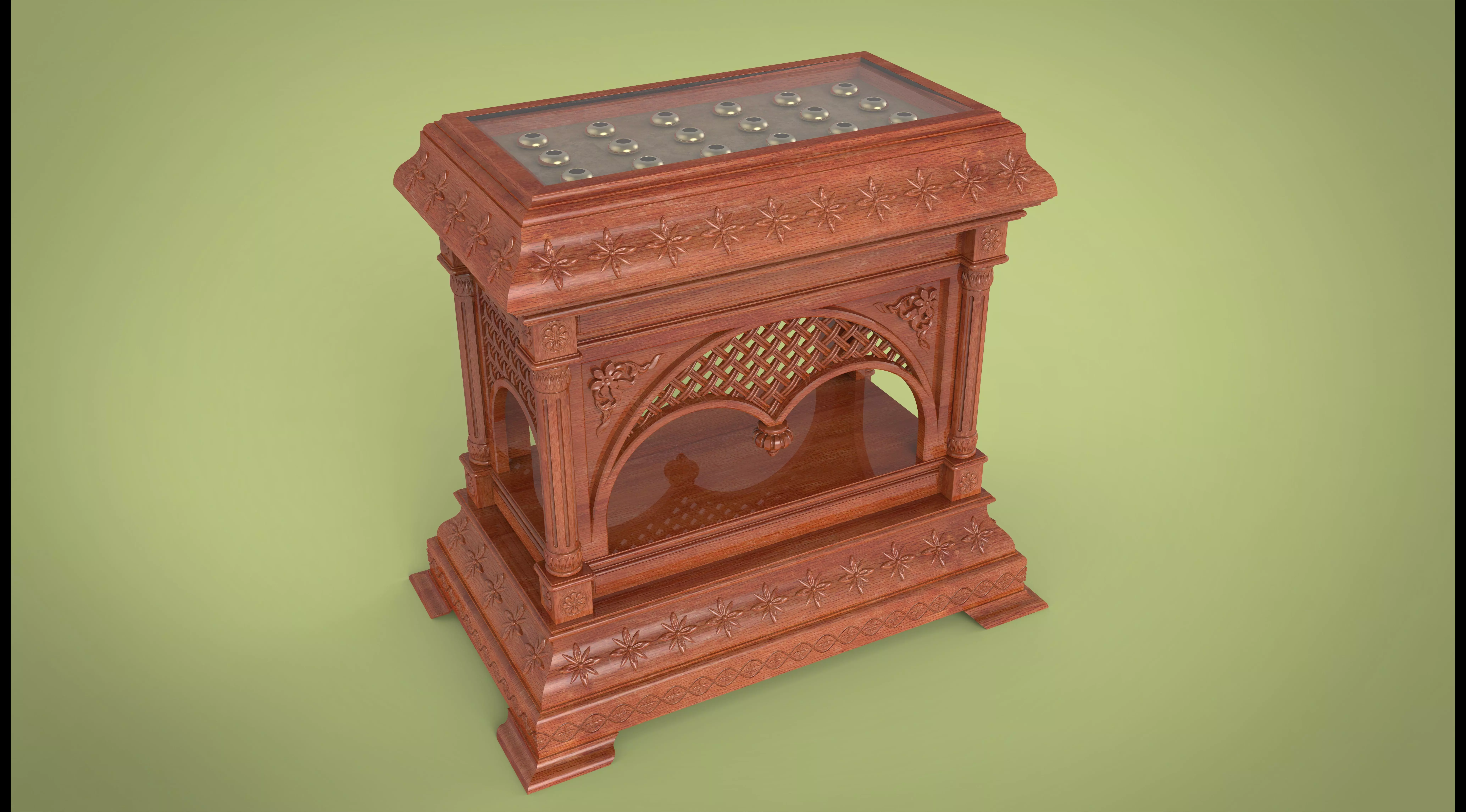 3D modeling ornate wooden table with glass top 3D print model_0