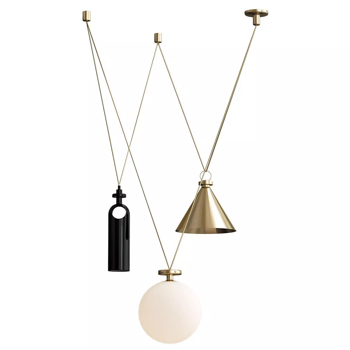 Shape Up 3 piece chandelier brushed brass von Roll Hill 3D model_0