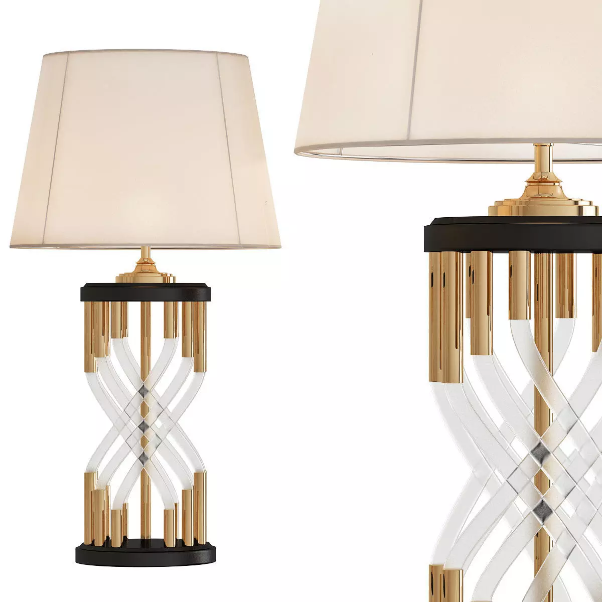 Pair of Vintage Braided Lucite and Brass Lamps 3D model_0