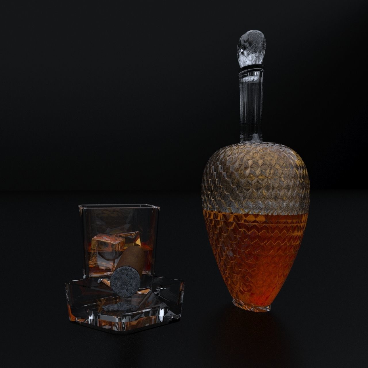 Viski and cigar 3D model_2