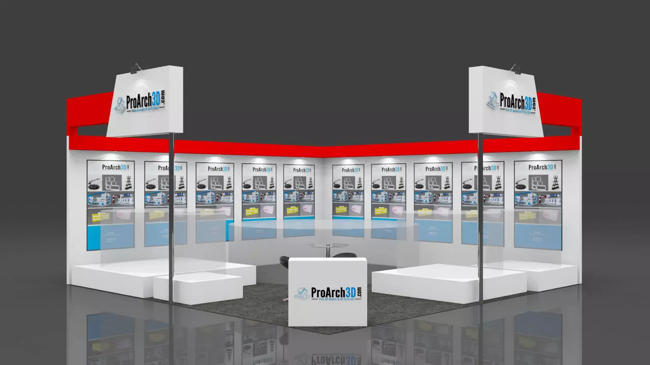 Exhibition stall 6mtr x 6mtr 2 sides open 3D model_0
