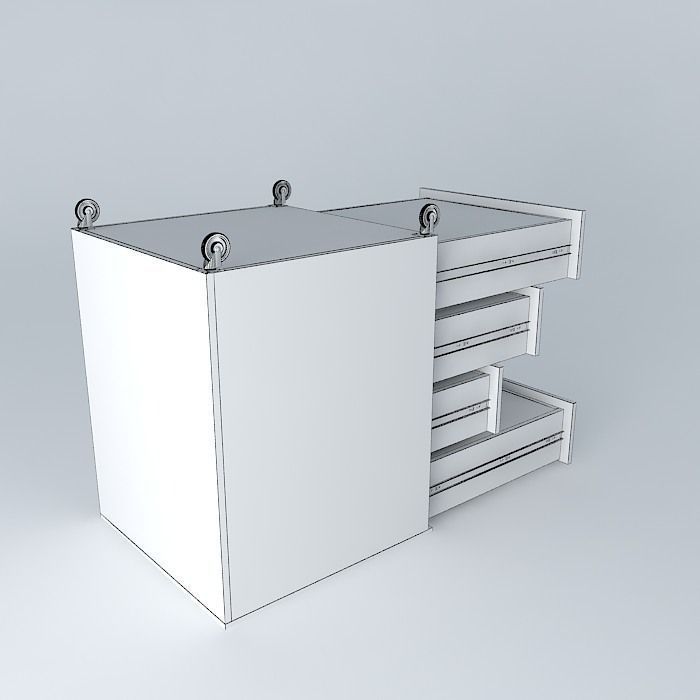 Drawers with telescopic slides and castors Free 3D model_4