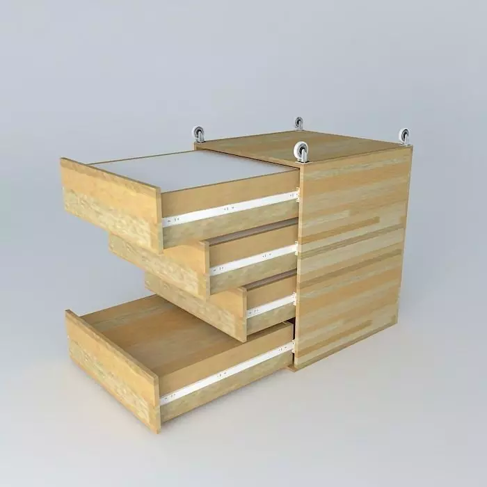 Drawers with telescopic slides and castors Free 3D model_0