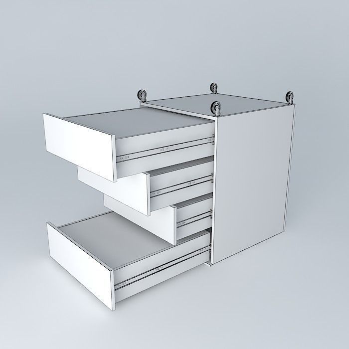 Drawers with telescopic slides and castors Free 3D model_3