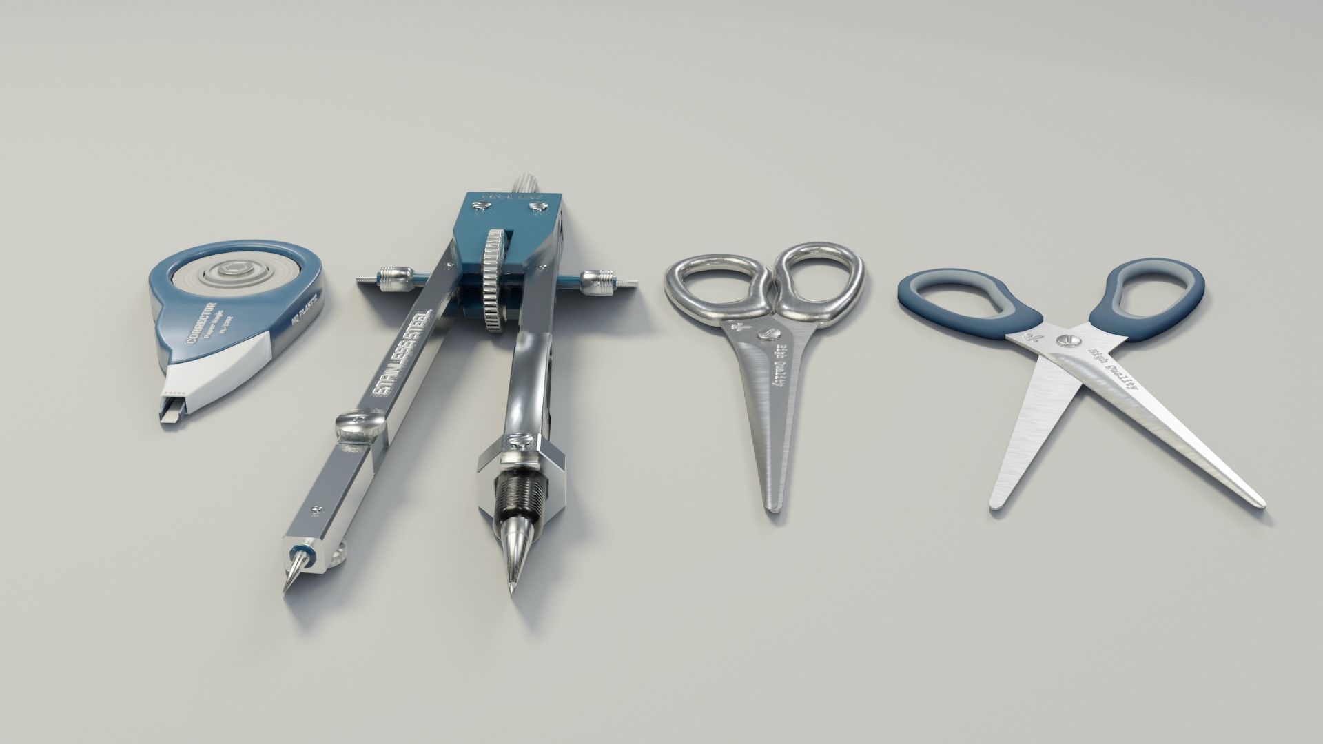 Scissors divider pen corrector Low-poly 3D model_11