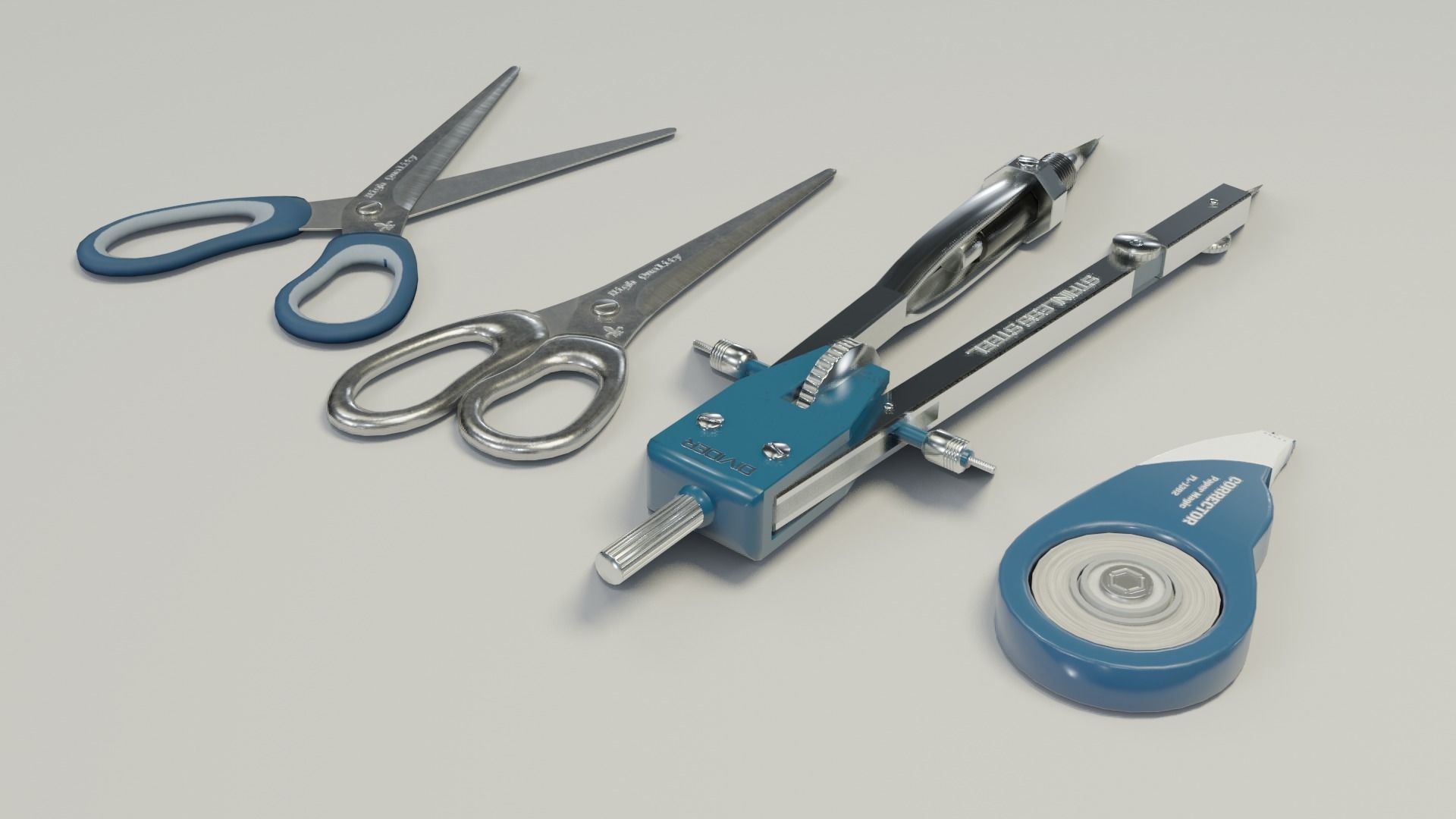 Scissors divider pen corrector Low-poly 3D model_16