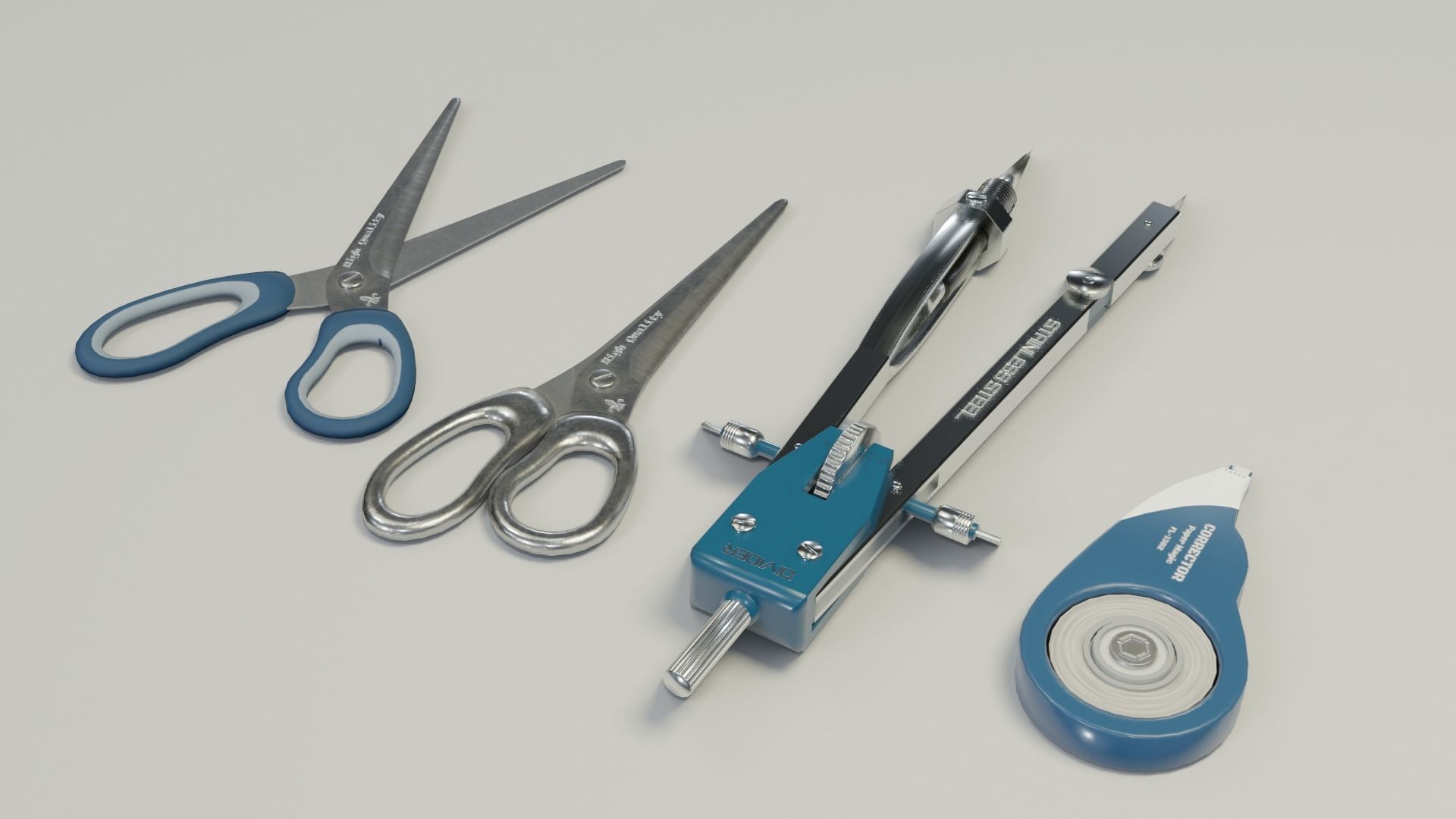 Scissors divider pen corrector Low-poly 3D model_18