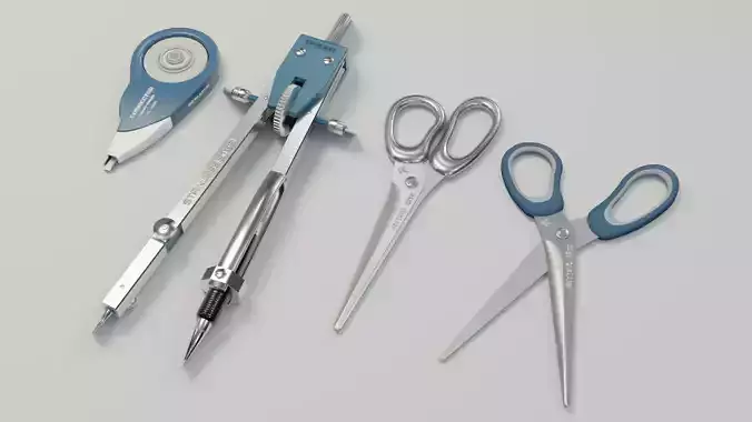 Scissors divider pen corrector Low-poly 3D model
