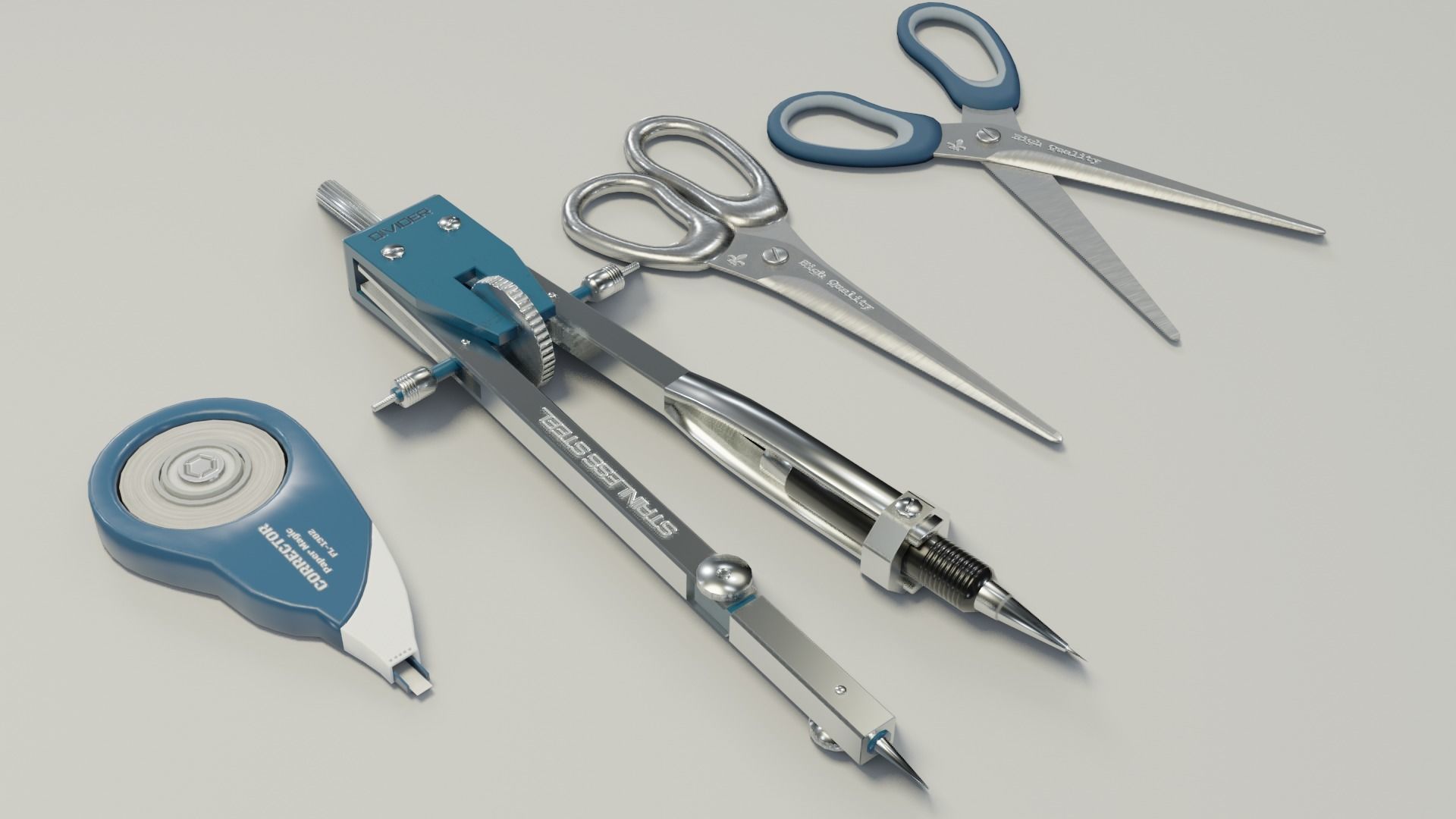 Scissors divider pen corrector Low-poly 3D model_13