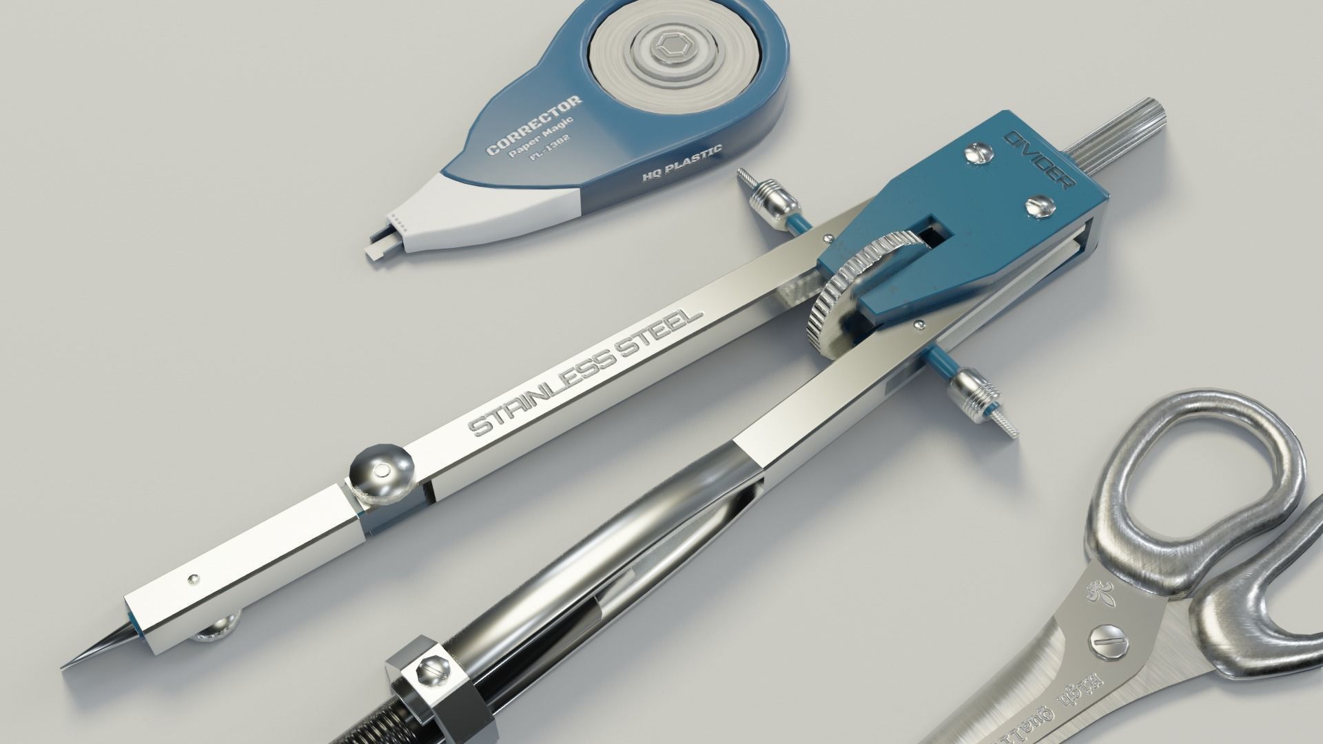 Scissors divider pen corrector Low-poly 3D model_14