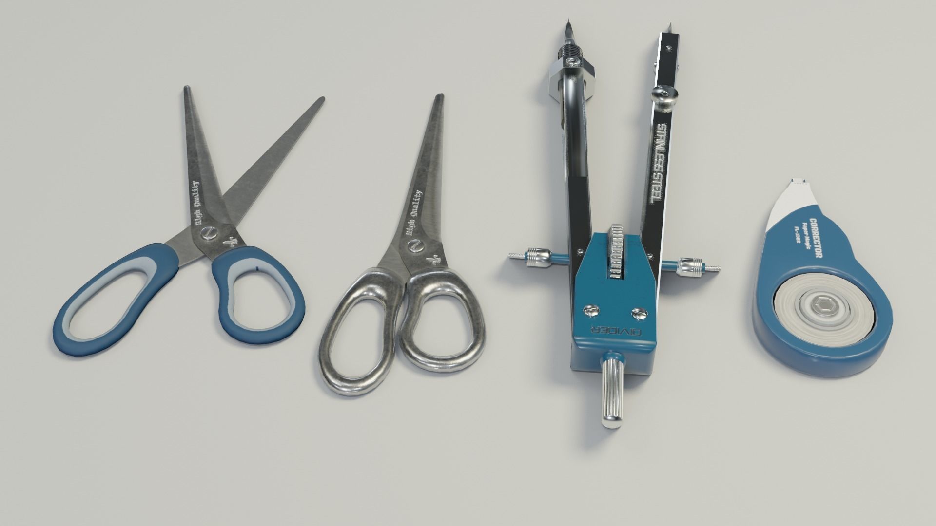 Scissors divider pen corrector Low-poly 3D model_12