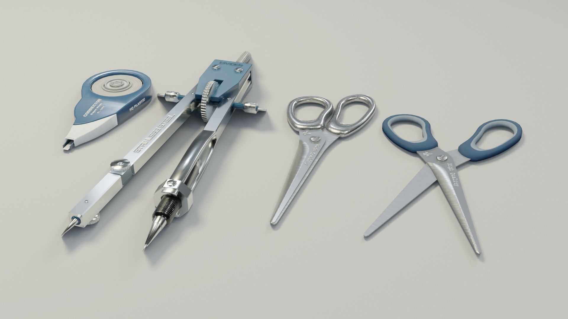Scissors divider pen corrector Low-poly 3D model_9