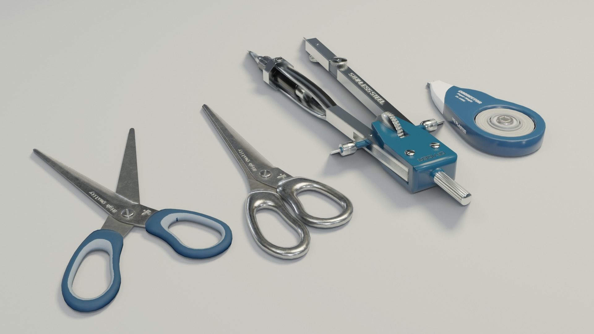 Scissors divider pen corrector Low-poly 3D model_8
