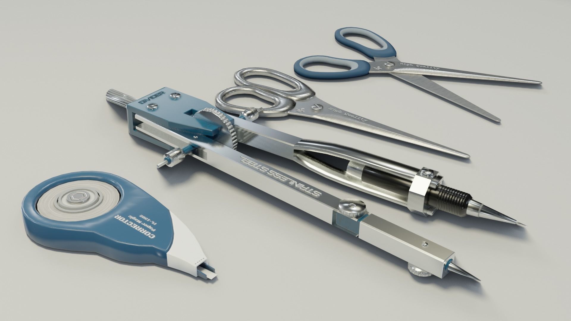 Scissors divider pen corrector Low-poly 3D model_19