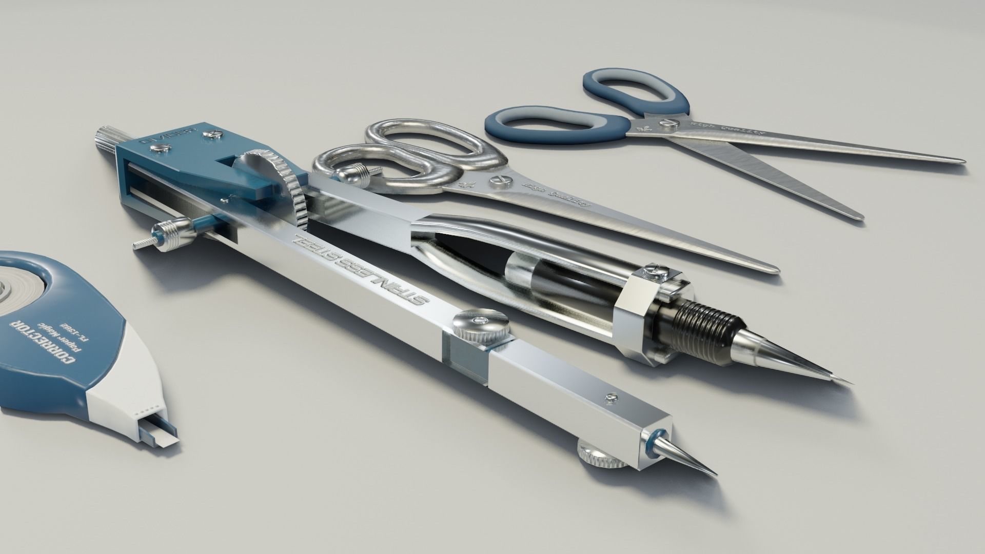 Scissors divider pen corrector Low-poly 3D model_15