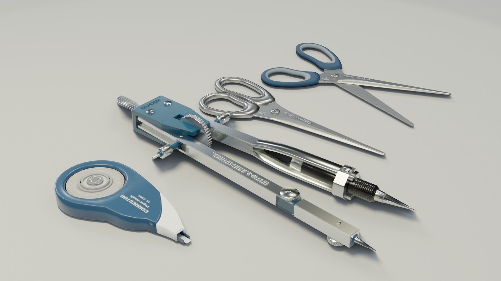 Scissors divider pen corrector Low-poly 3D model_10