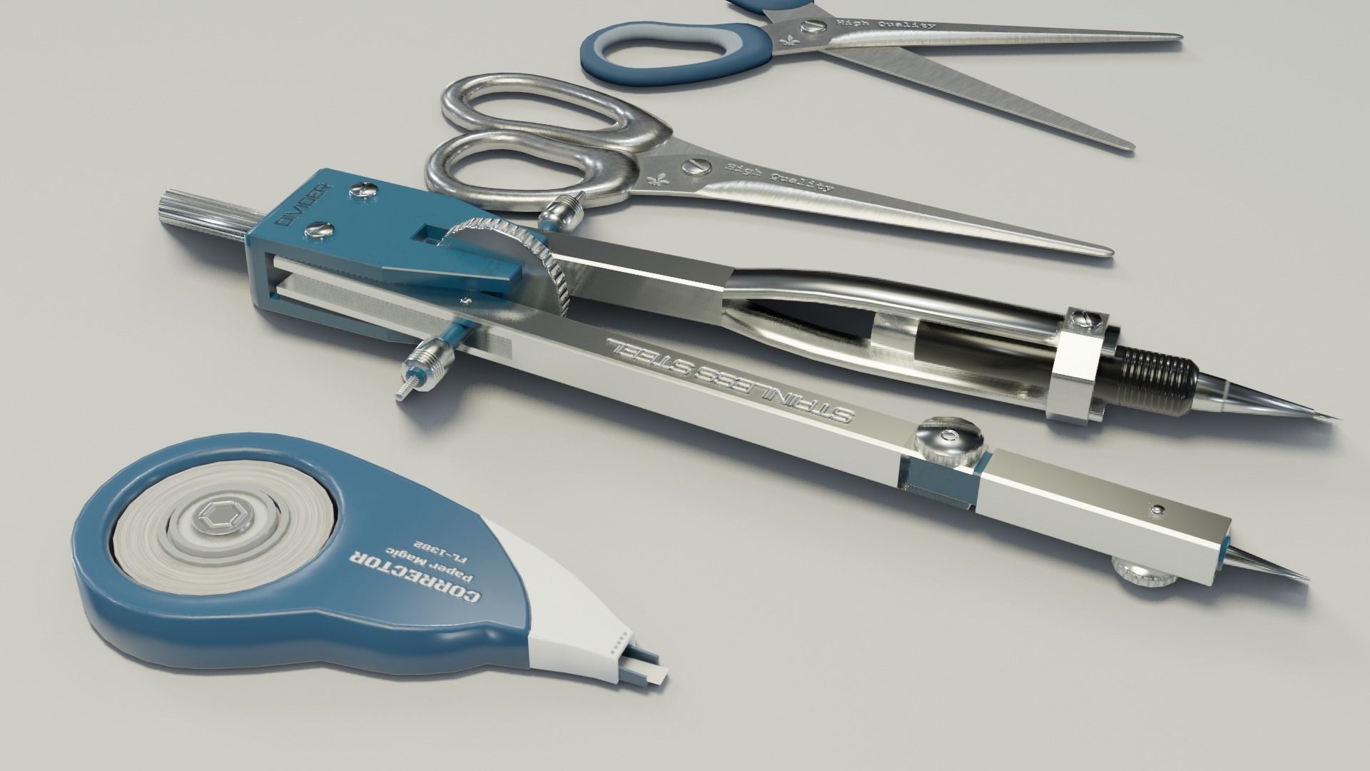 Scissors divider pen corrector Low-poly 3D model_17