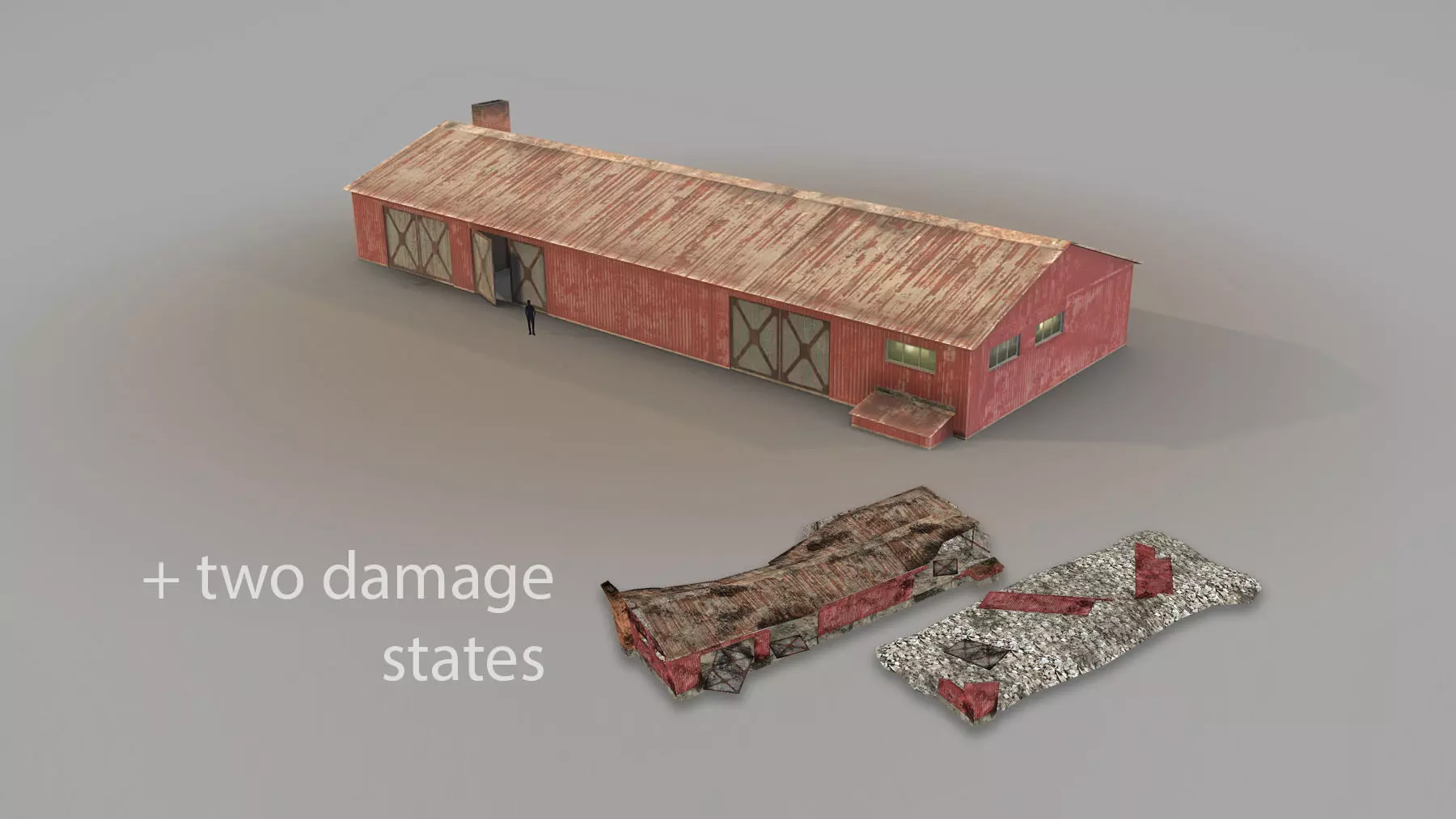 Old Garage 01 red with damage DMG  Low-poly 3D model_0
