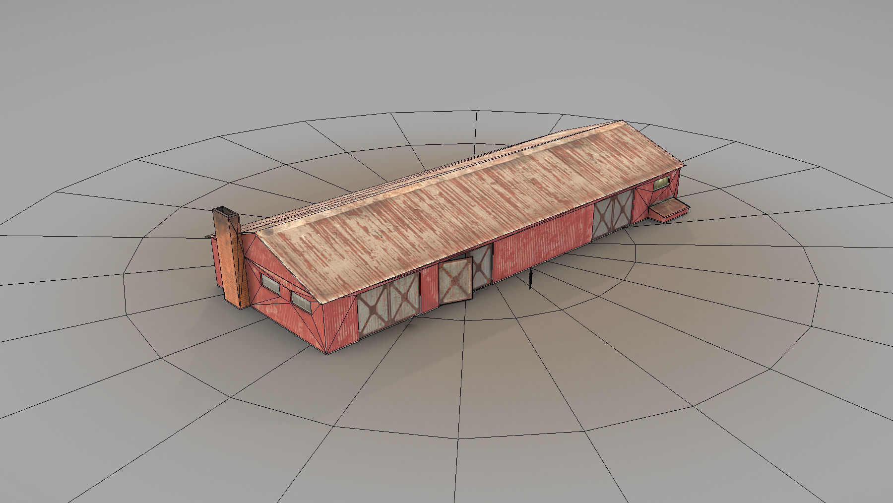 Old Garage 01 red with damage DMG  Low-poly 3D model_10