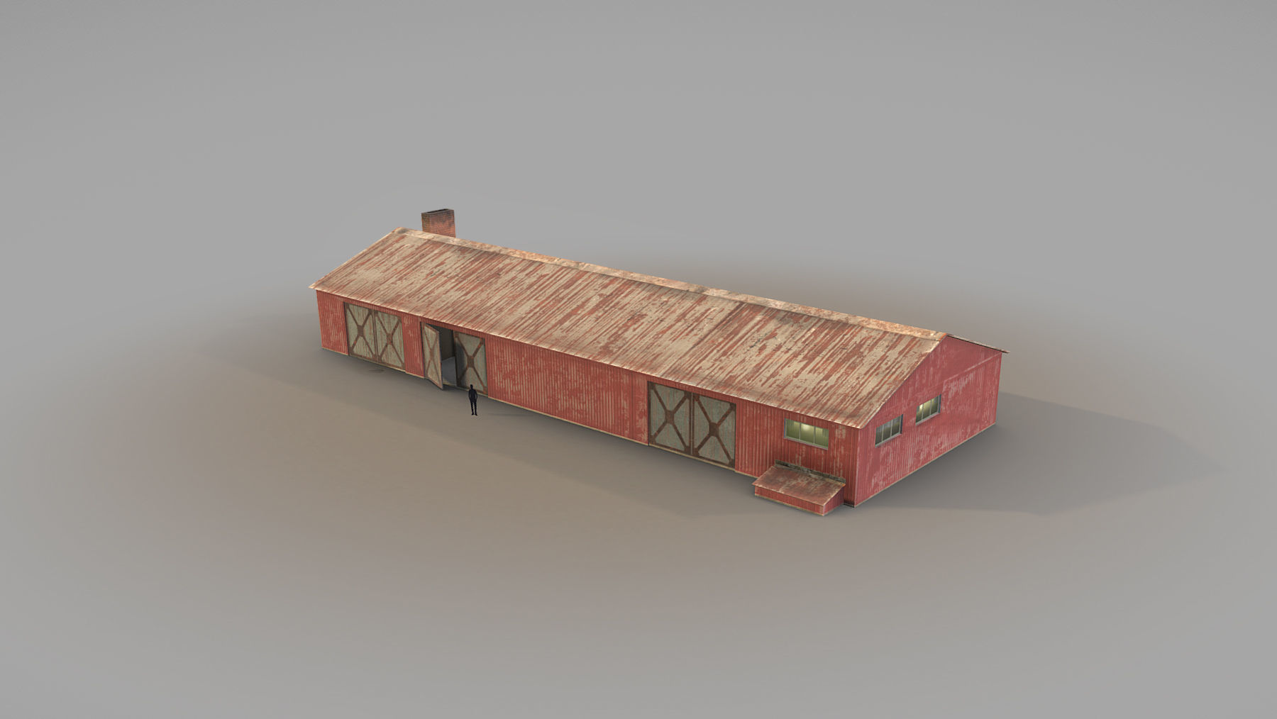 Old Garage 01 red with damage DMG  Low-poly 3D model_2