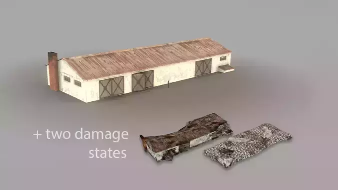 Old Garage 01 white with damage DMG Low-poly 3D model