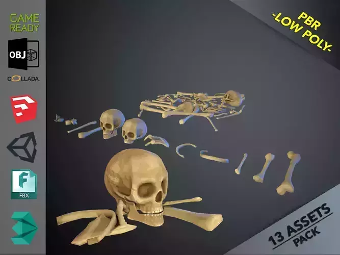 Skulls1 Stylized Bones Low-poly 3D model