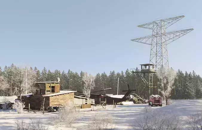 WINTER base CLEAR SKY Low-poly 3D model