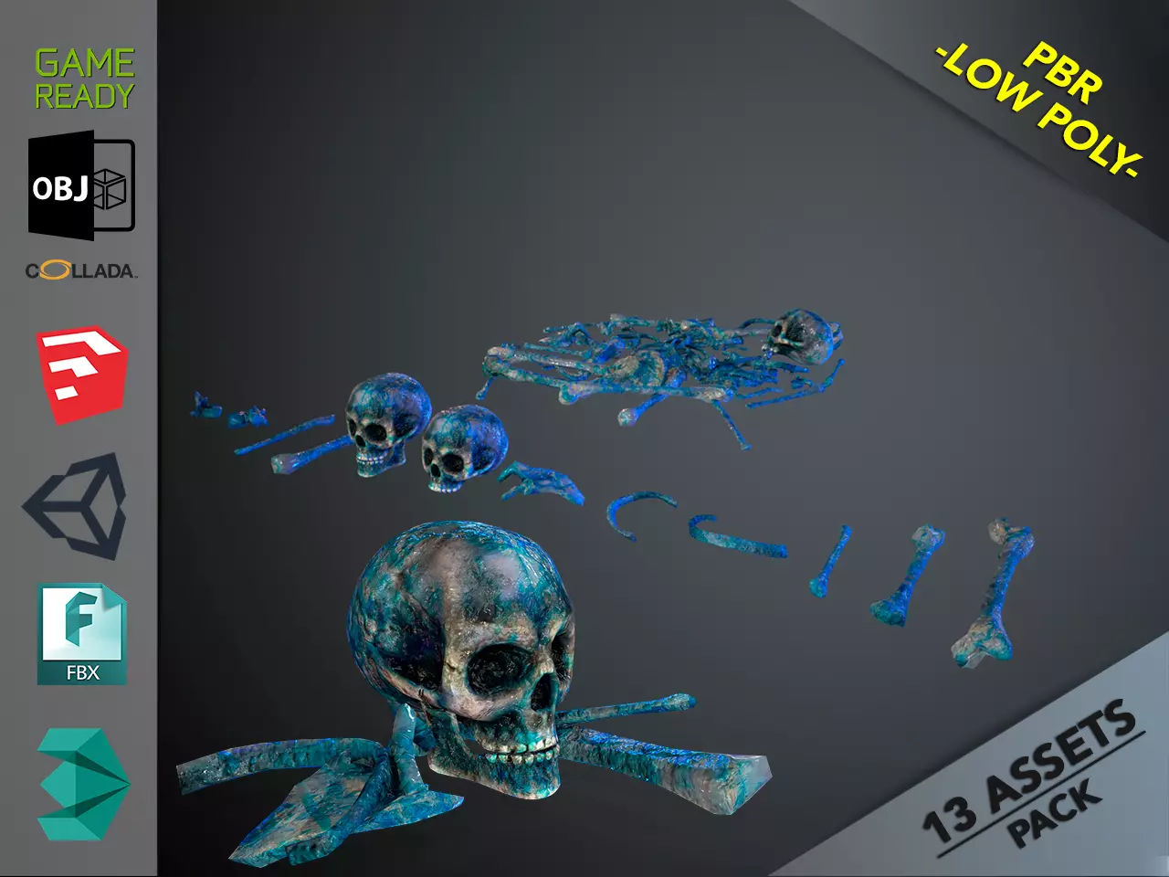 Skulls1 Meat Alien Bones Low-poly 3D model