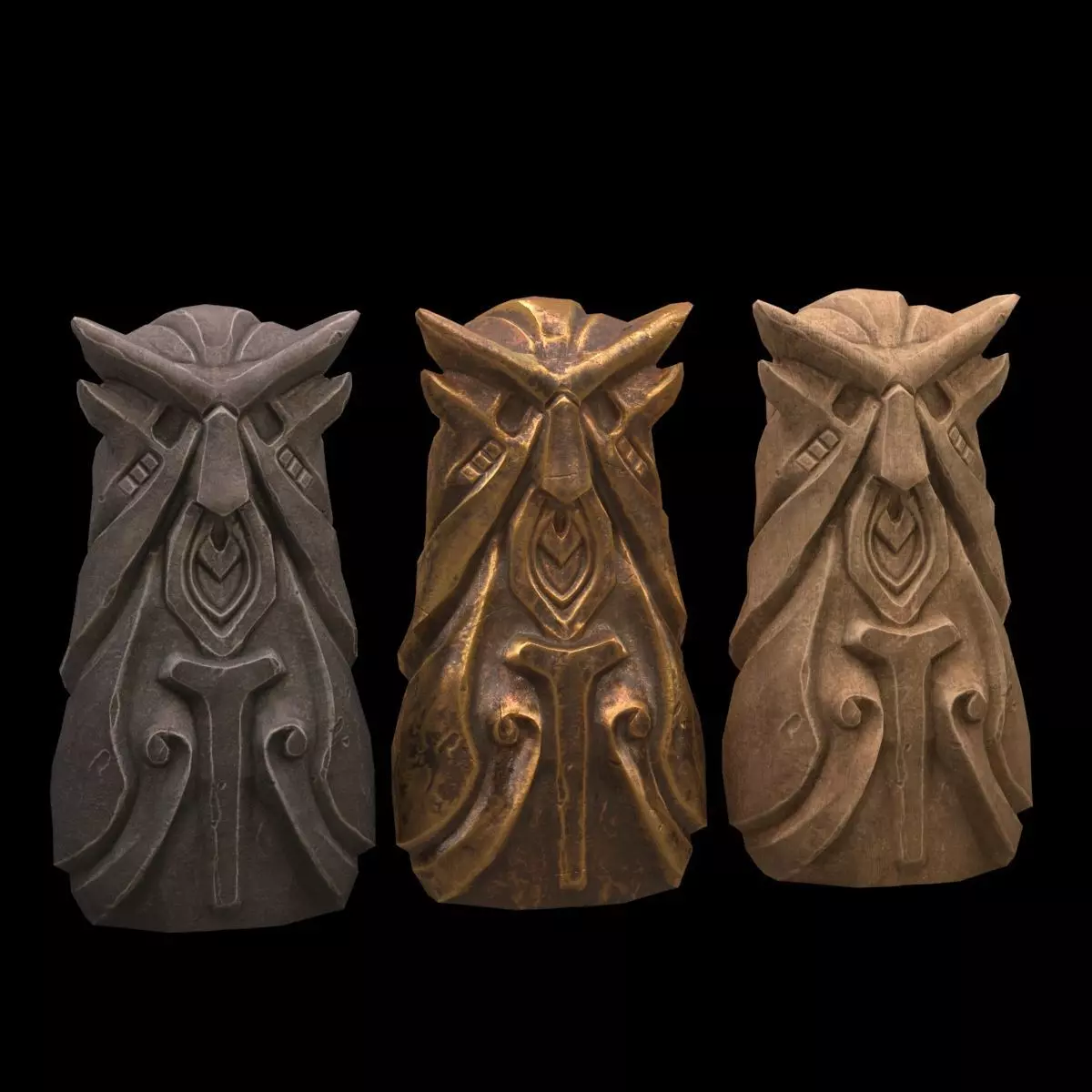 Totem three owl statues 3D model_0