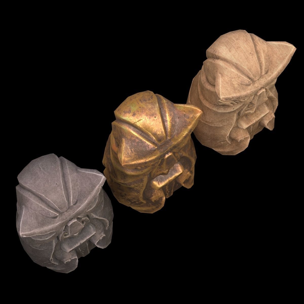 Totem three owl statues 3D model_1