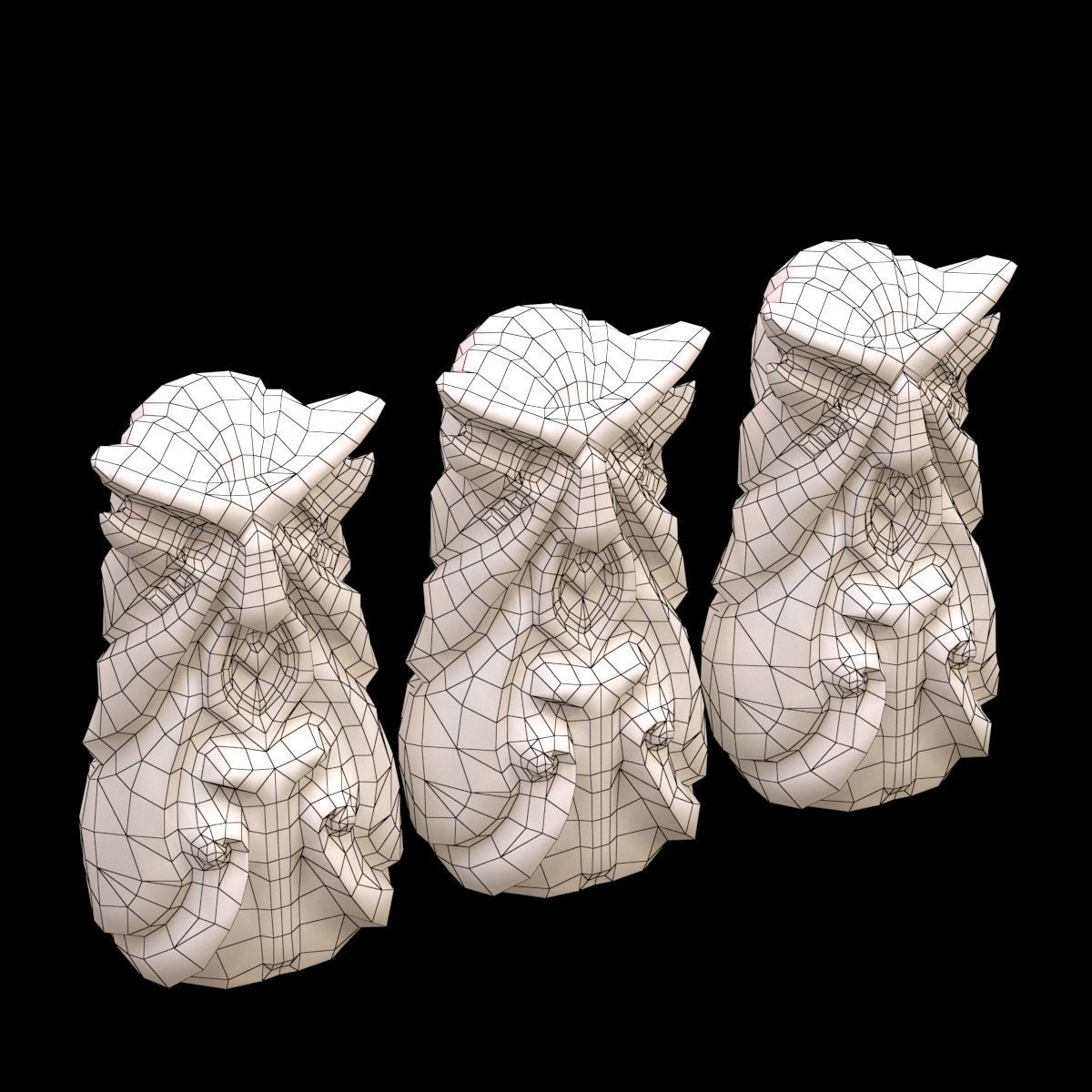 Totem three owl statues 3D model_9