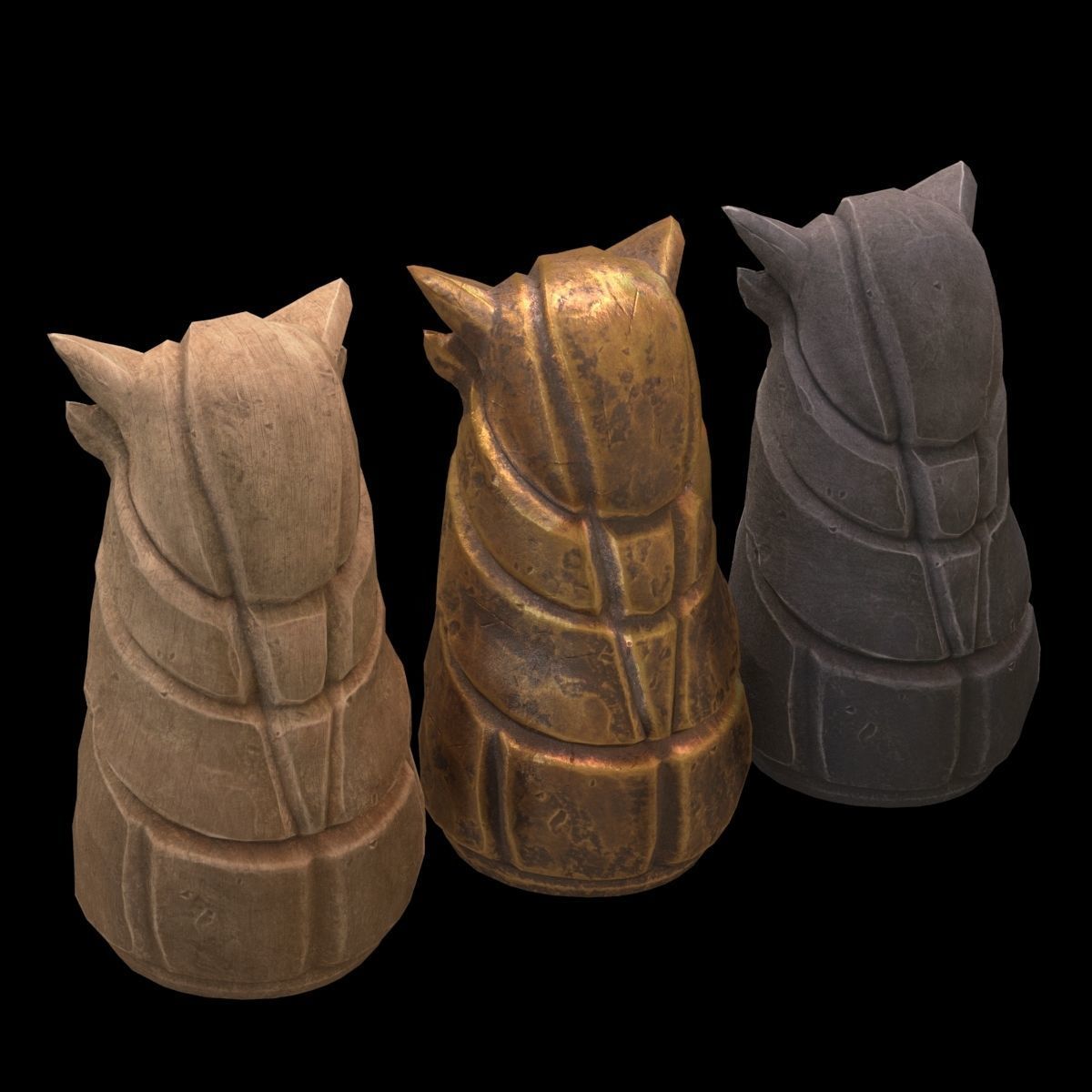 Totem three owl statues 3D model_3