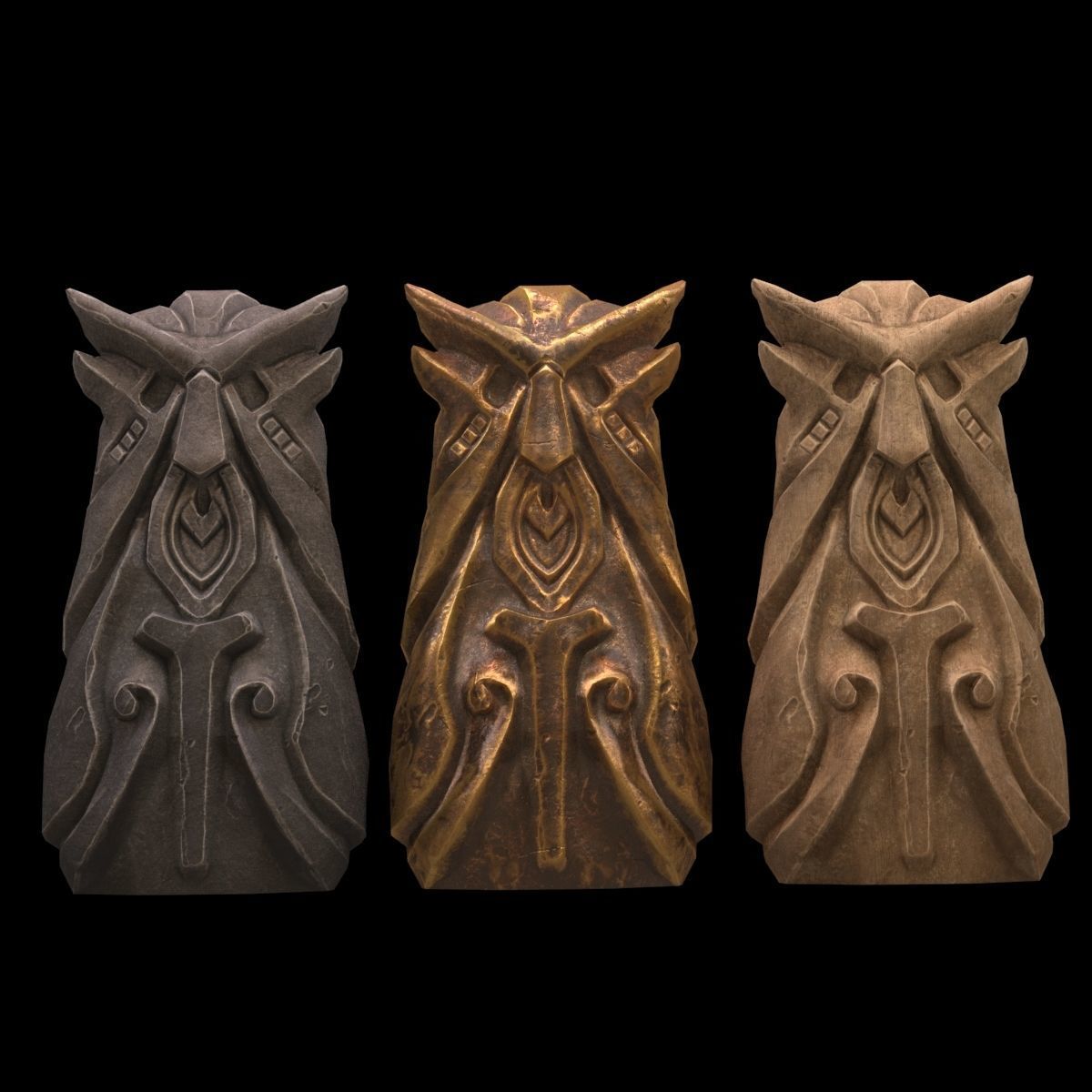 Totem three owl statues 3D model_7