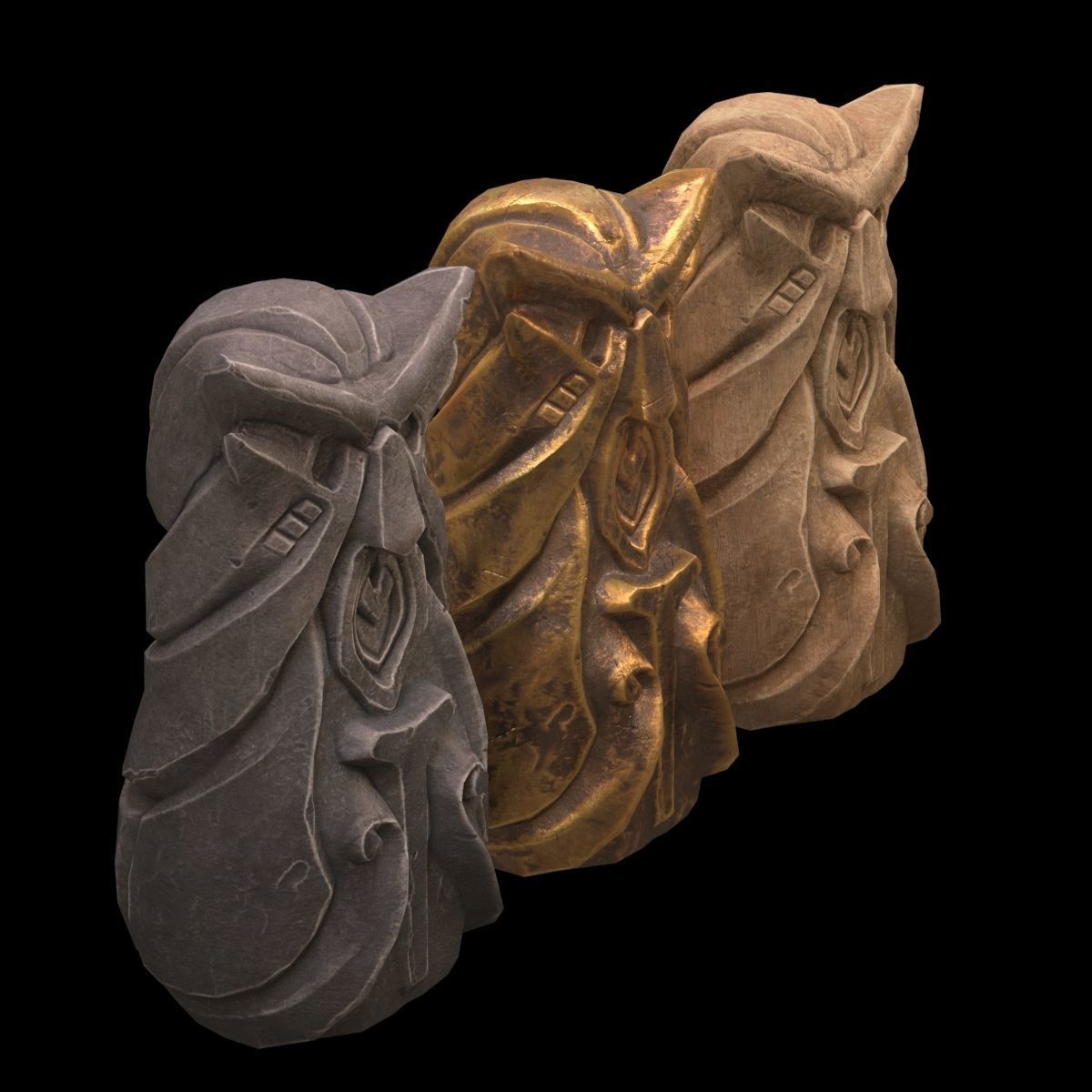Totem three owl statues 3D model_5