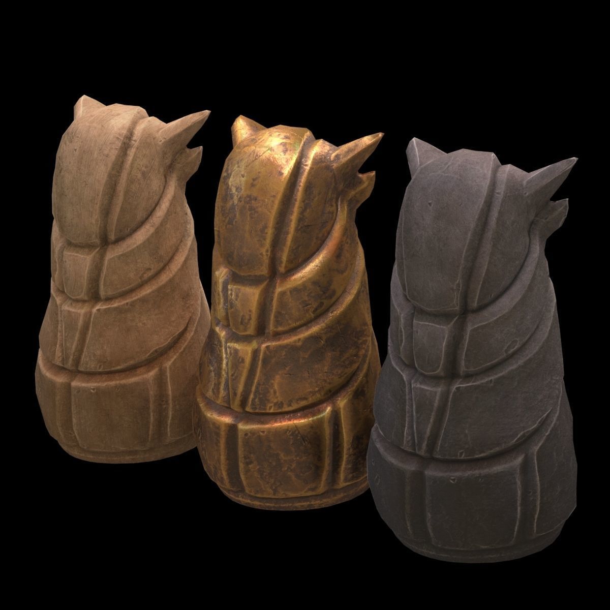 Totem three owl statues 3D model_4