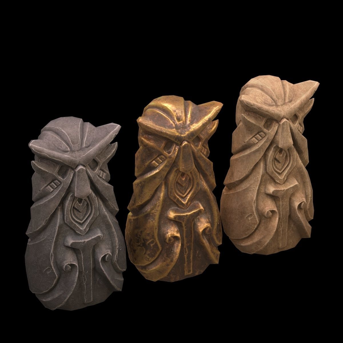 Totem three owl statues 3D model_8