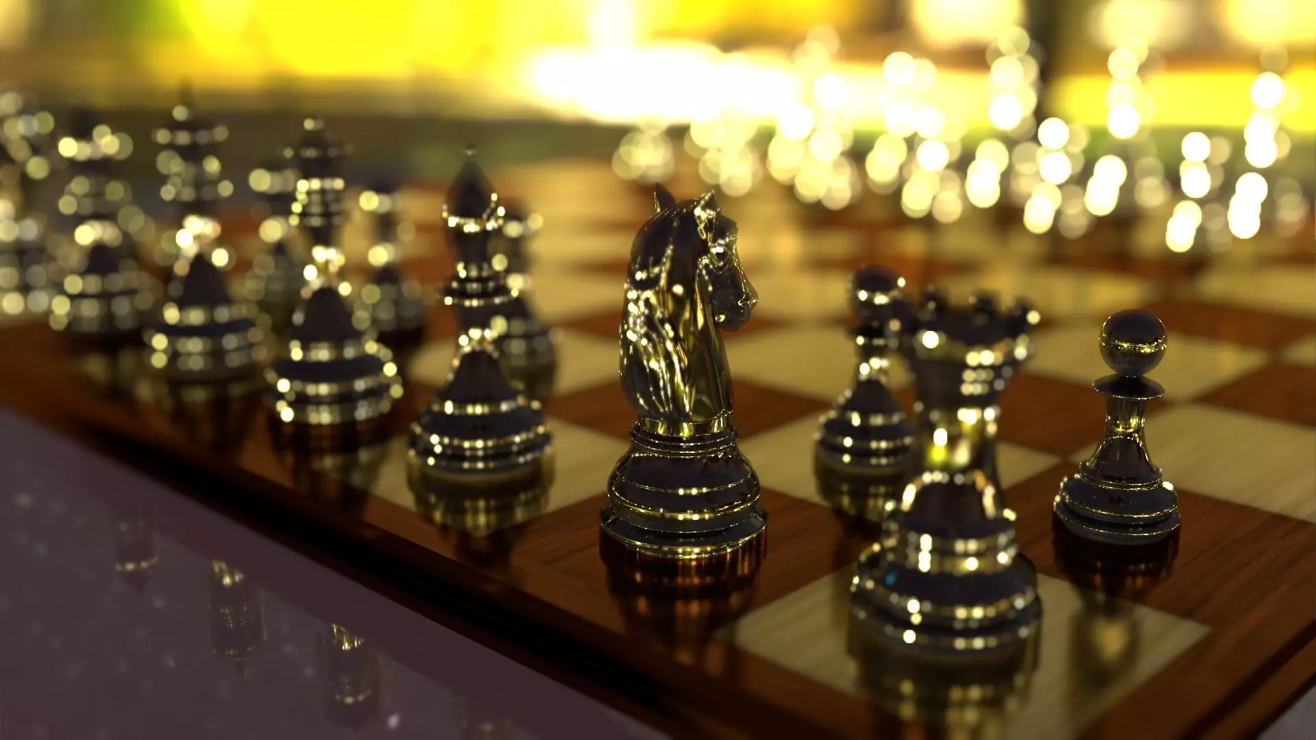 Chess board with pieces 3D model