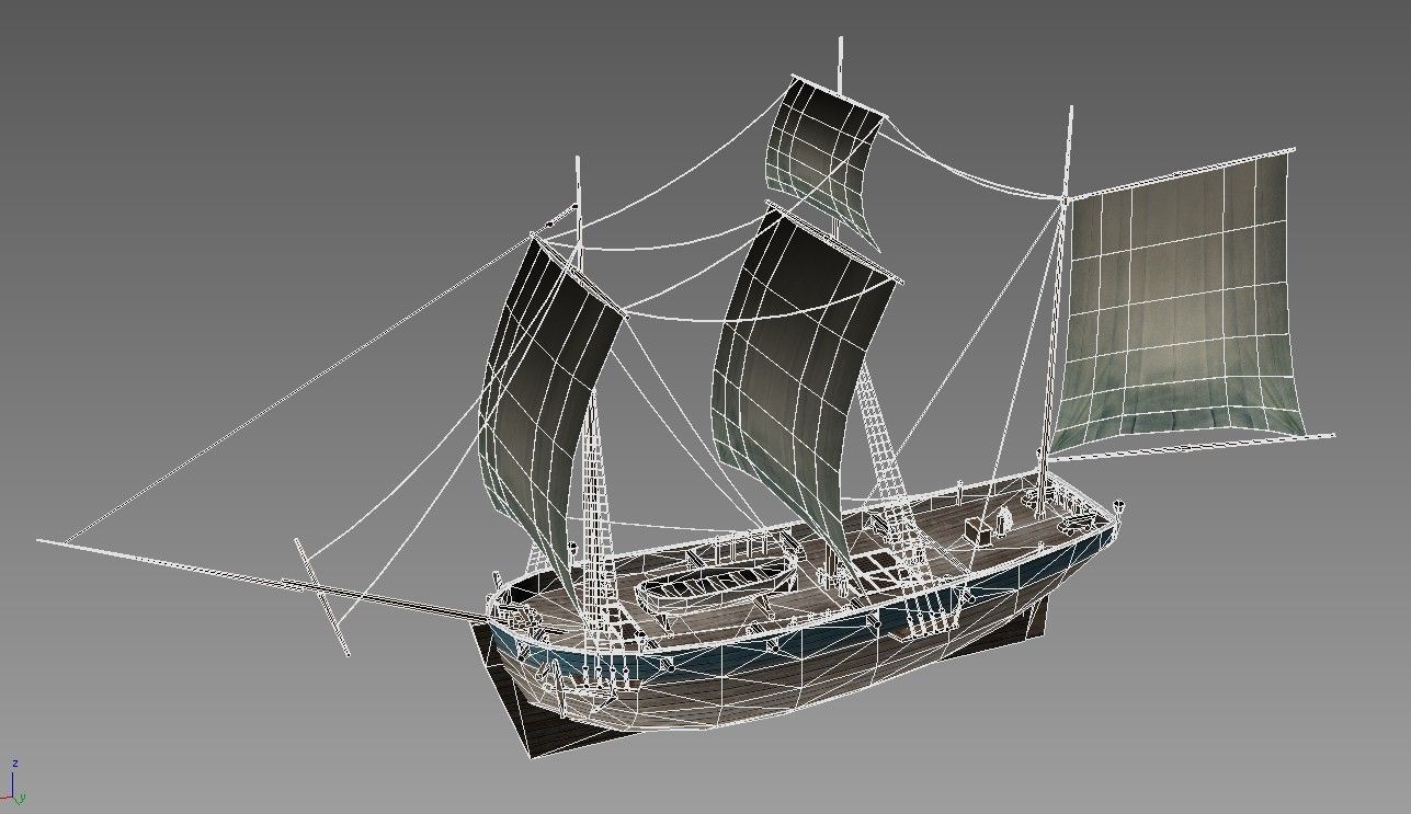 Small sailing ship Low-poly 3D model_7