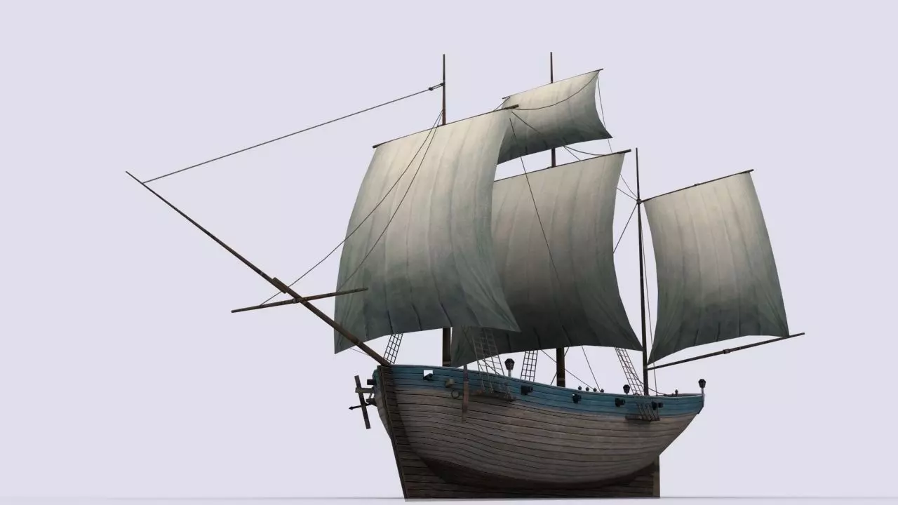 Small sailing ship Low-poly 3D model_0