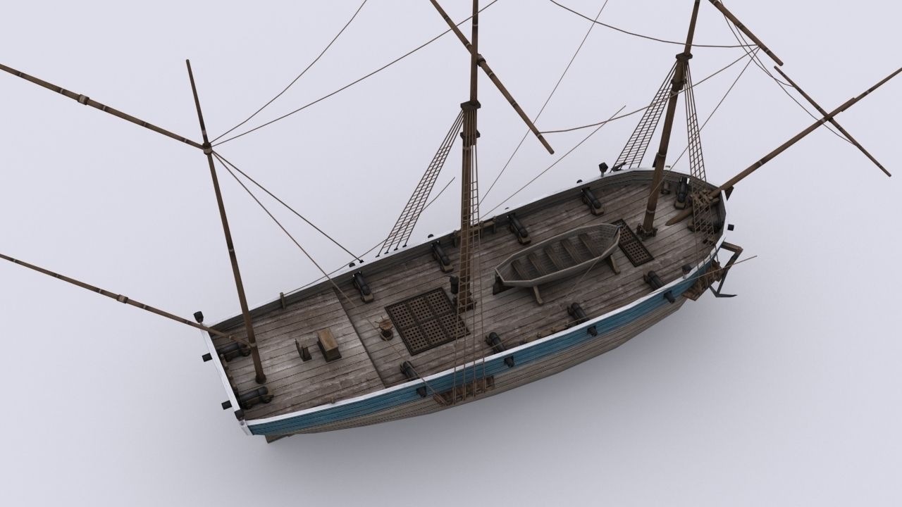 Small sailing ship Low-poly 3D model_6