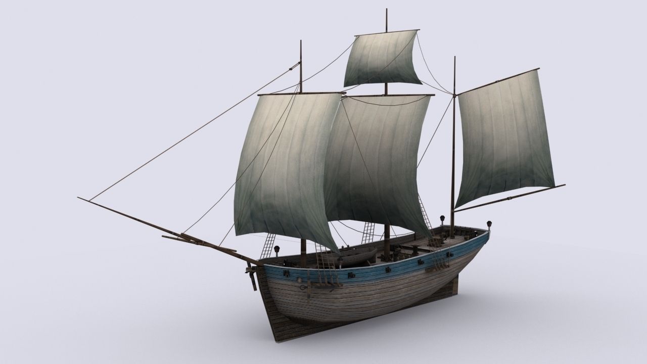 Small sailing ship Low-poly 3D model_1