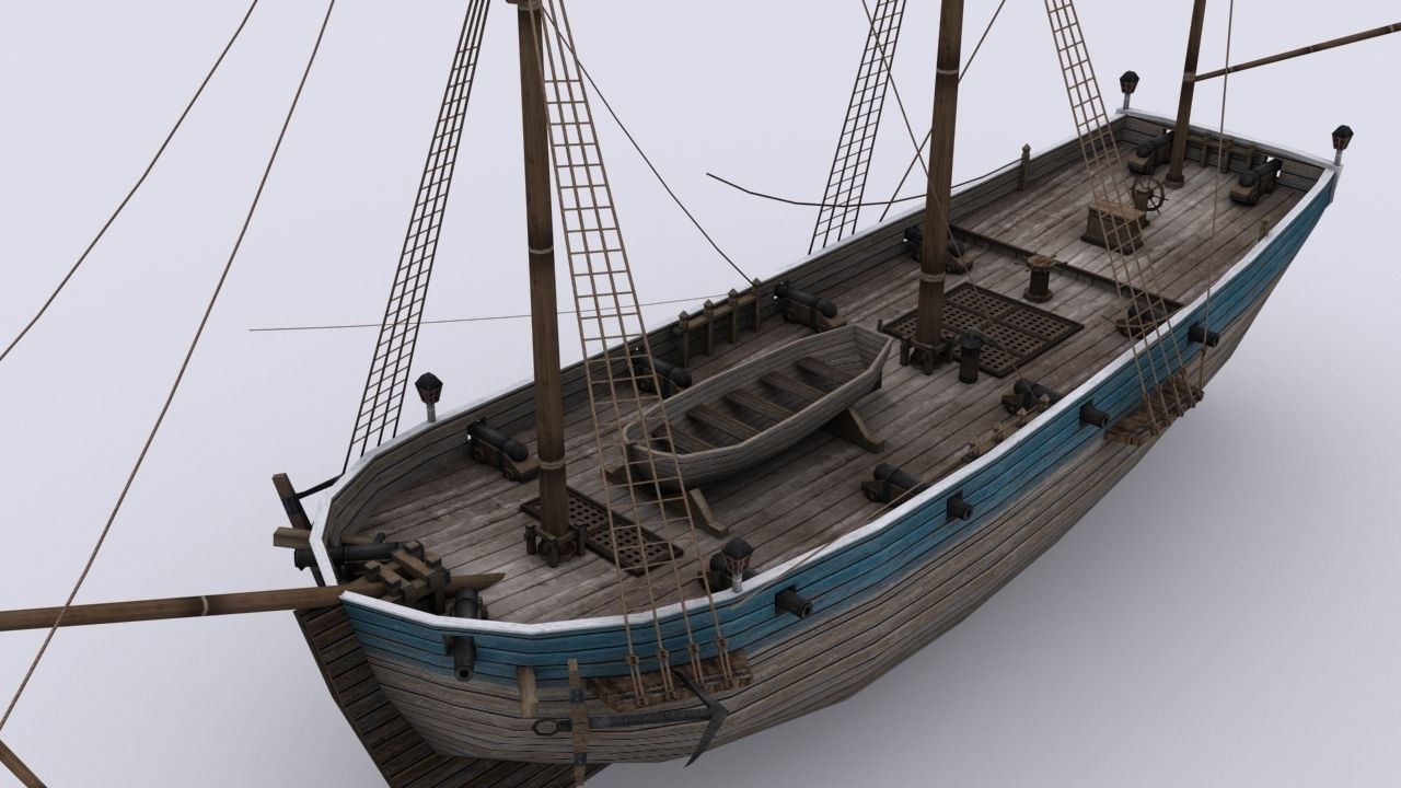 Small sailing ship Low-poly 3D model_4