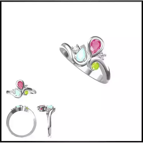 JCD Color stone rings sets cad Color stone ring design