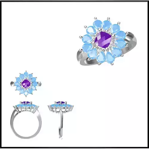 JCD Format Color stone rings sets cad cam jewelry