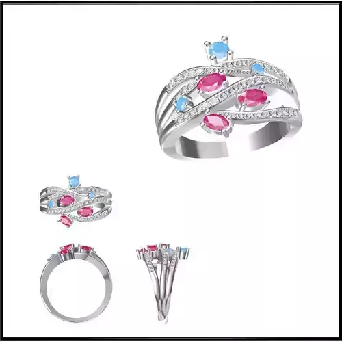 JCD Format Color stone rings sets 3d cad jewelry design